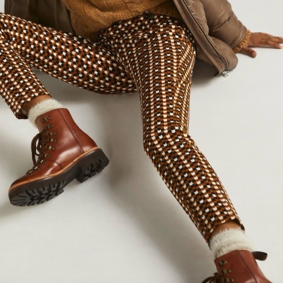 Maeve Pants - Maeve Anthro Checkered Pants Slim Ankle 8 Brown Black Knit Retro Mod Stretch